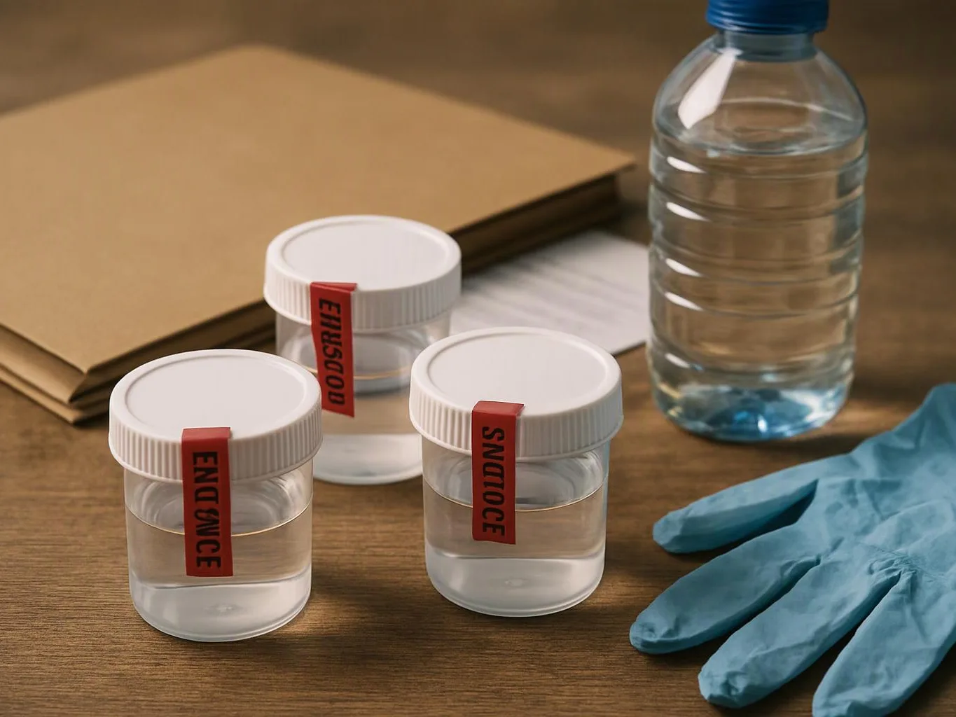 Three sample jars labeled “ENDONCE” and one bottle sit beside blue gloves on a table